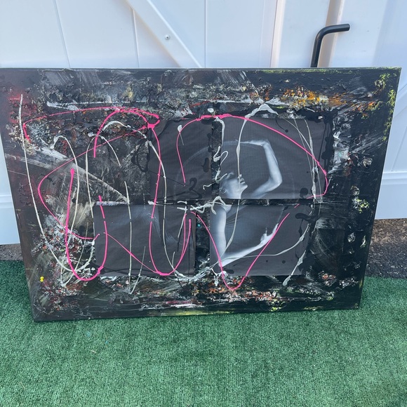 Abstract Black and Pink Canvas Art